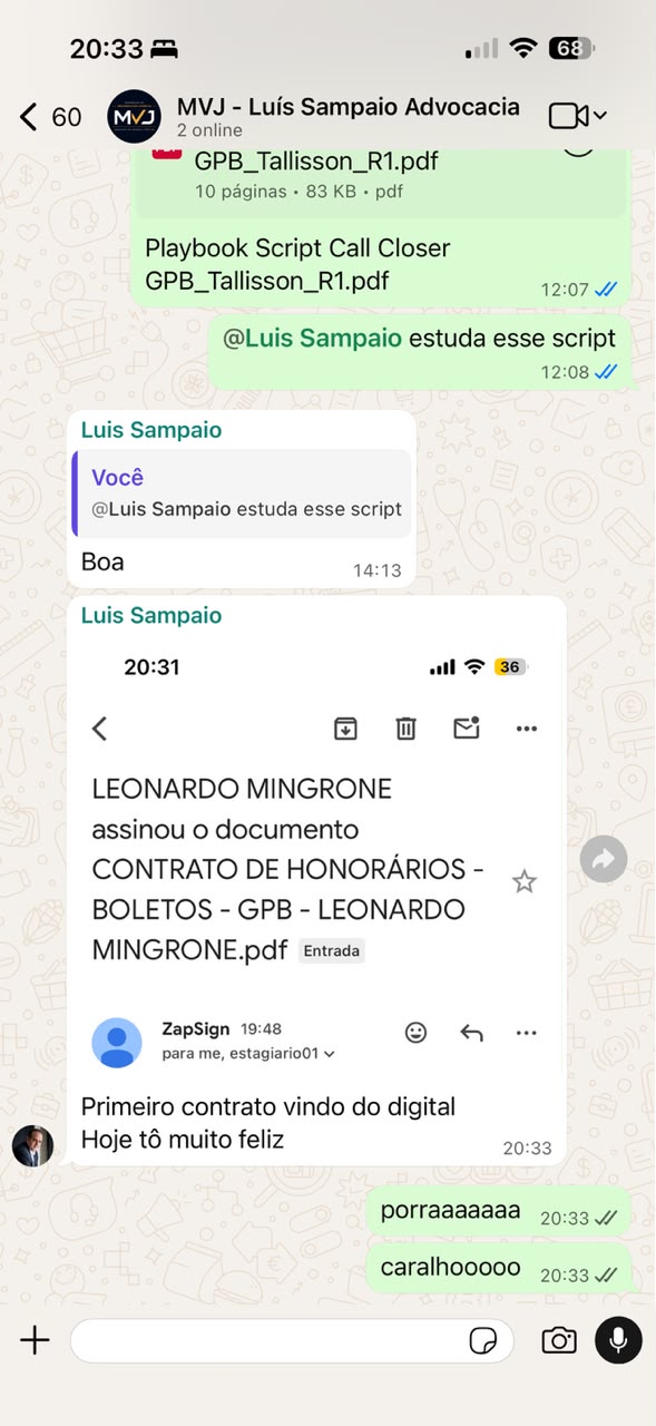 Depoimento por mensagem de cliente do programa